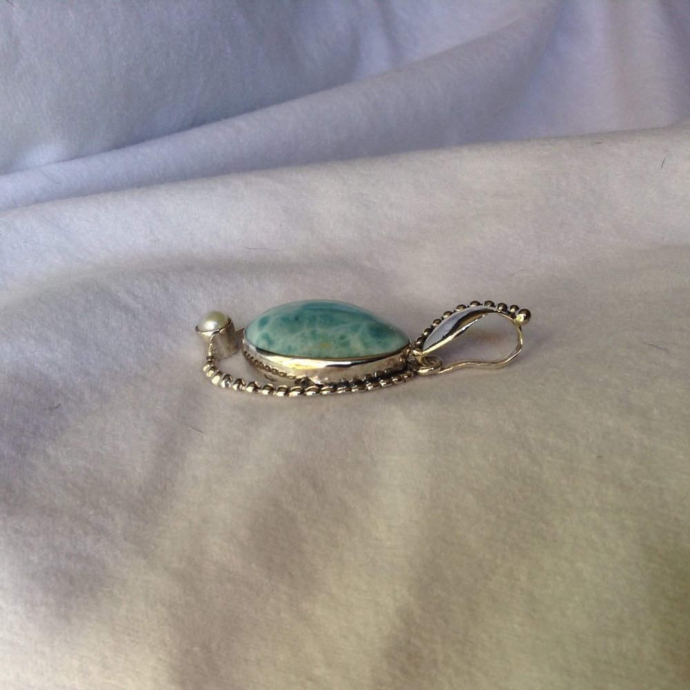 Sajen Larimar Pendant Pearl Accent Sterling Silver with Matching Earrings - Picture 11 of 16